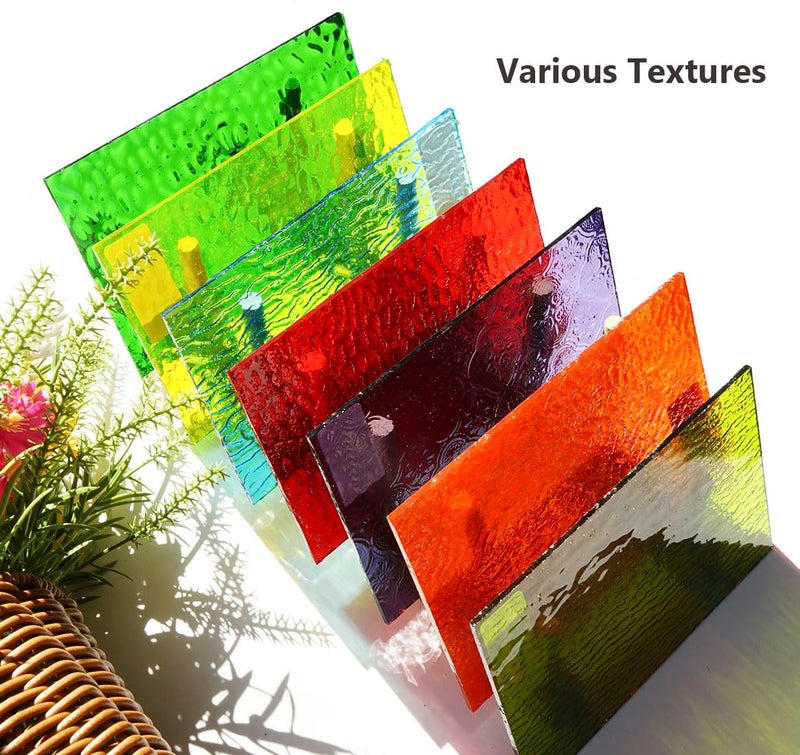Lanyani 10 Sheets Bright Variety Transparent Textured Stained Glass Sheets Pack, 4 x 6 inch Large Cathedral Glass Mosaic Tiles for Crafts, Mixed Color - Image 5